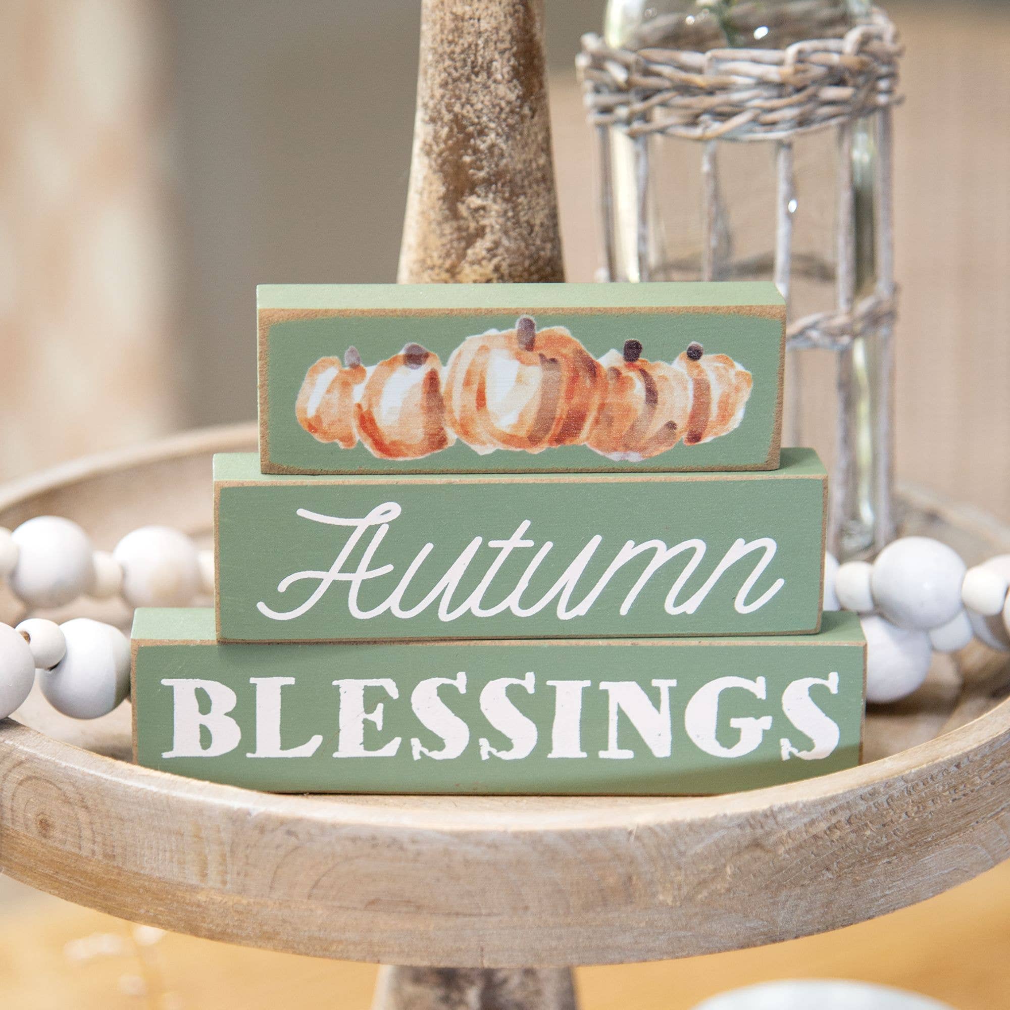 Col House Designs - Wholesale Sign - 3/Set Autumn Blessings Pumpkin Stacked Blocks1