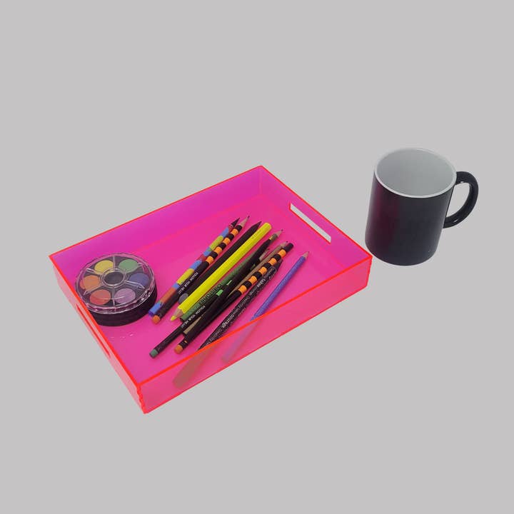 MPBimage - Wholesale Desk Organizer - Tray Desk Organizer Neon Pink - Acrylic Storage Solution.