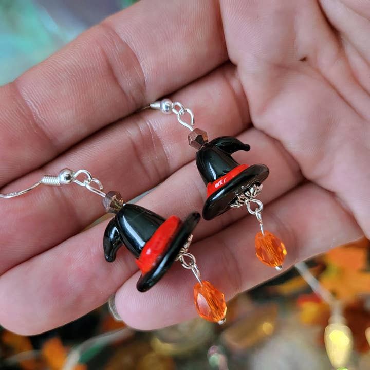 Lil' Witch Hats Glass Bead Earrings for wholesale by Tia Kinsman