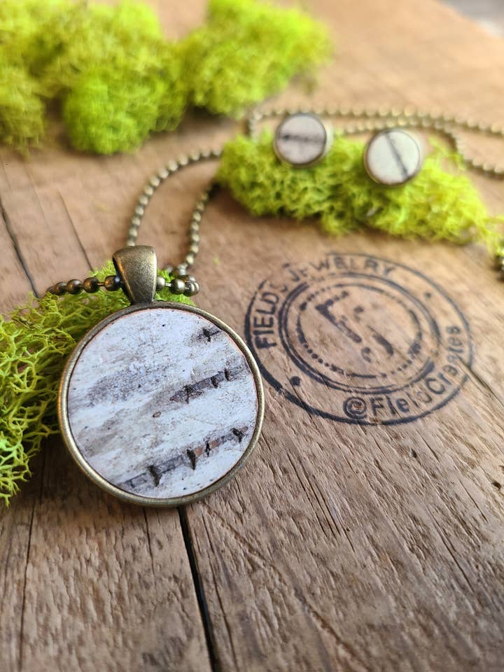 Birch Bark Circle Necklace Earring Set Botanical Nature Tree for wholesale by Fields