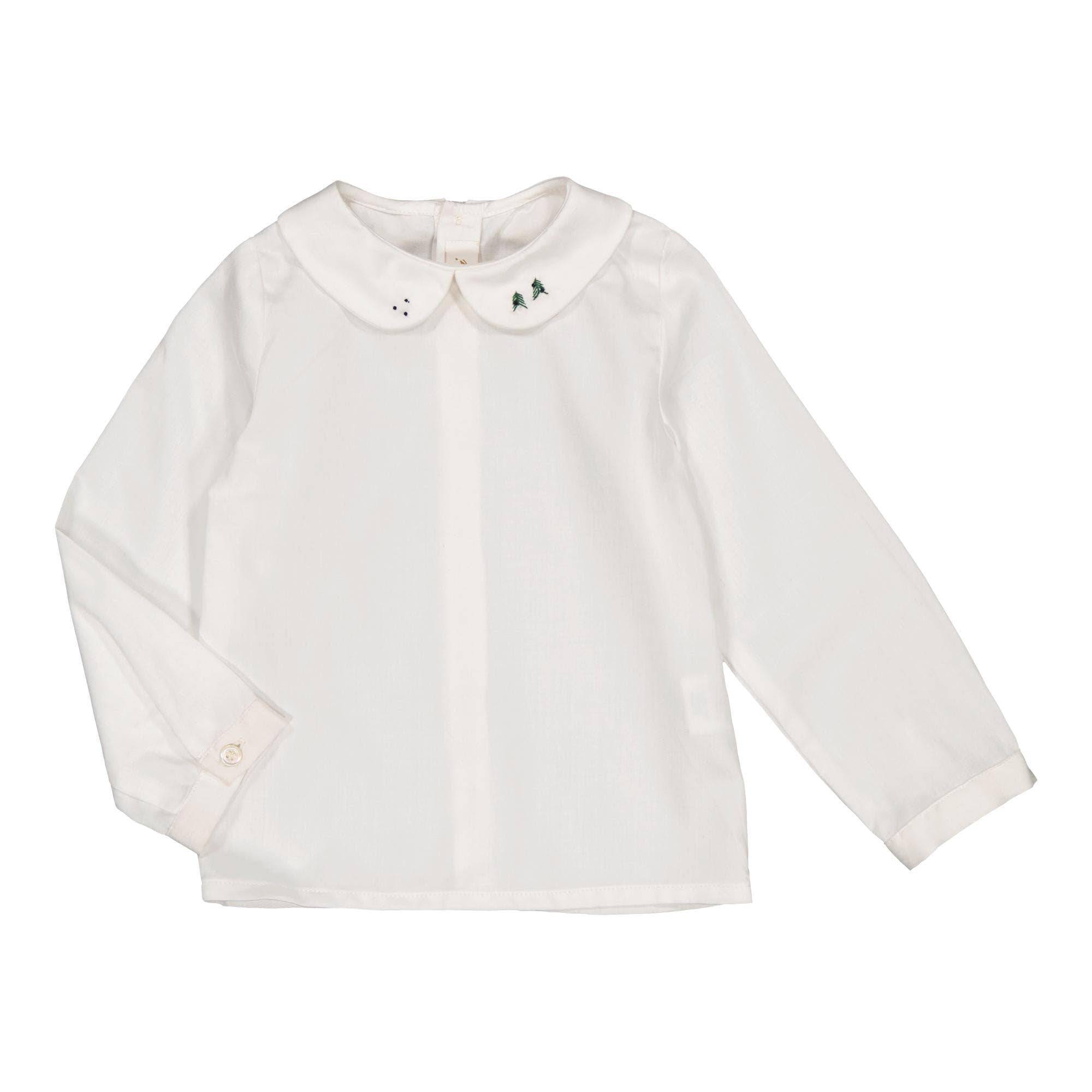 Kidiwi handmade - Wholesale T-Shirt - Kids - Harry, white organic twill blouse with green tree embroidery0