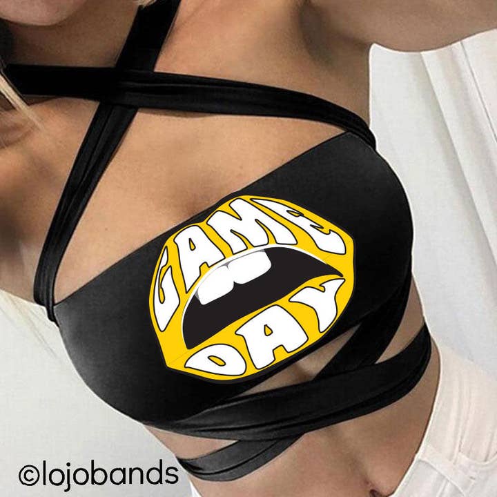 Bandeau multidireccional Game Day Lips, color negro para venta al por mayor de Lojo Collegiate Apparel