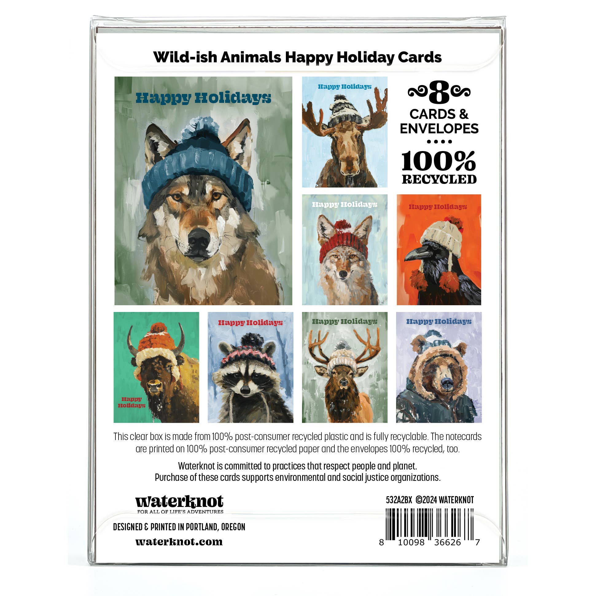 Waterknot - Wholesale Season's Greetings Card - Wild-ish Animals Happy Holiday Box Set Notecards1