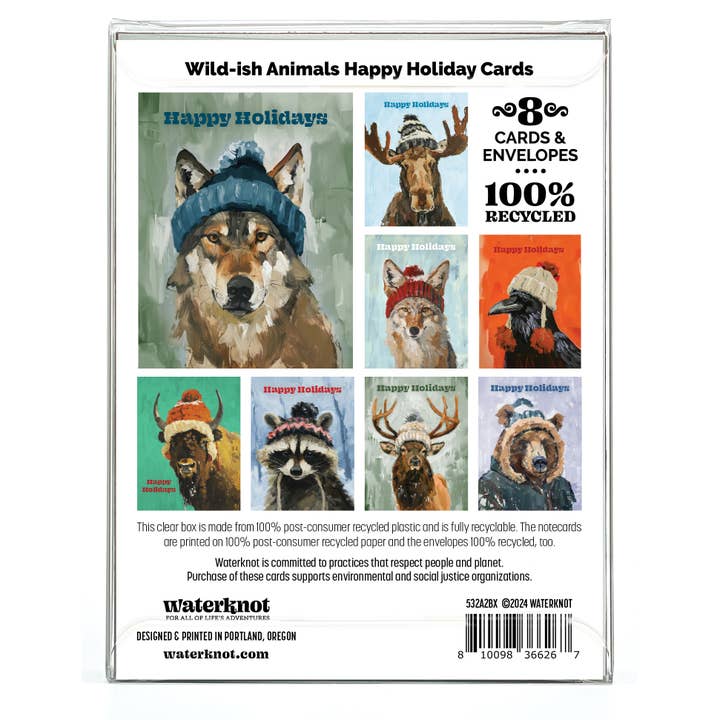 Waterknot - Wholesale Season's Greetings Card - Wild-ish Animals Happy Holiday Box Set Notecards1