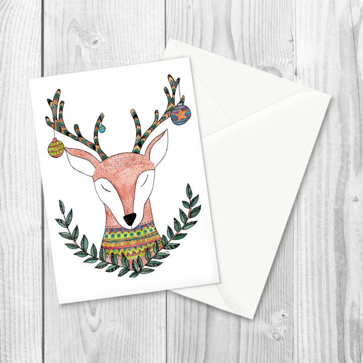 Reindeer Christmas Card for wholesale by Laura K Maxwell