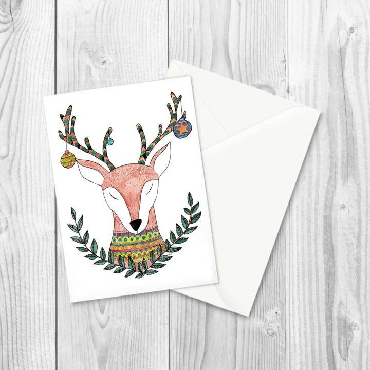 Reindeer Christmas Card for wholesale by Laura K Maxwell