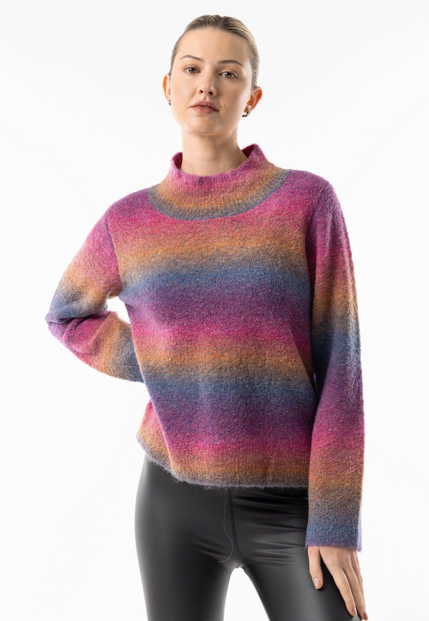 Regenbogen Regenbogenfarbener Pullover mit Stehkragen für den Großhandel auf Faire
