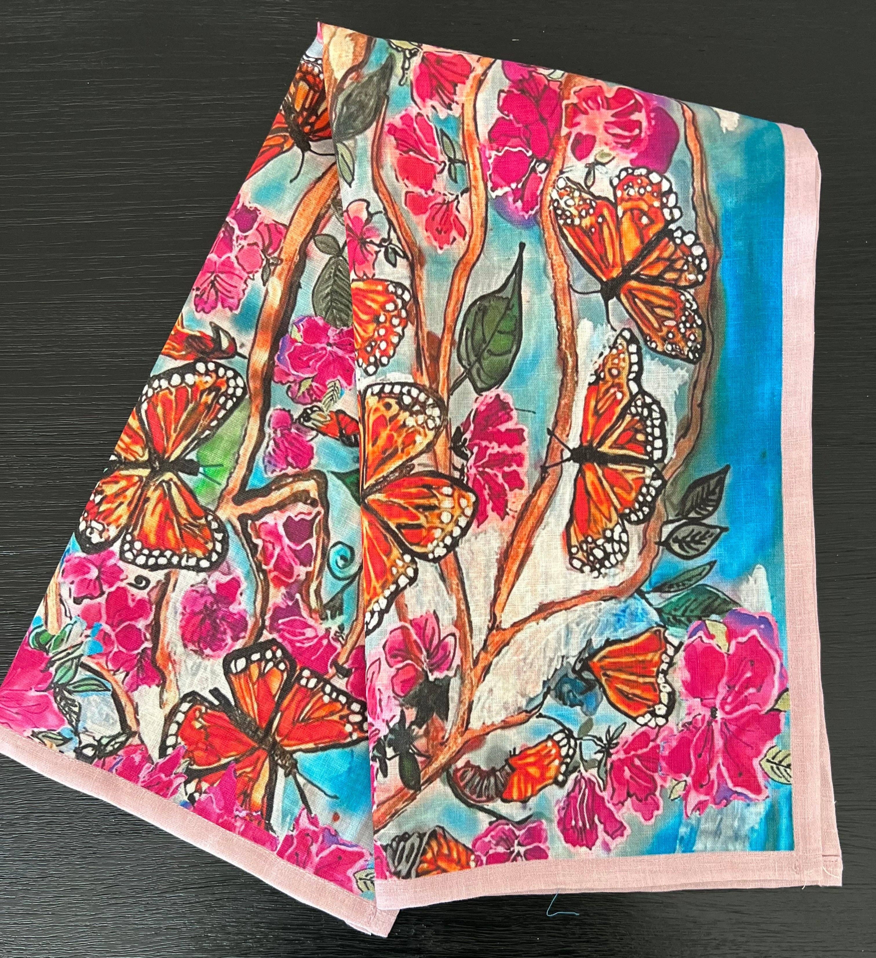 Love's Pure Light Scarves - Wholesale Tea Towel - D-407LTT EMERGE BUTTERFLY ARMY ORGANIC LINEN TEA TOWEL0