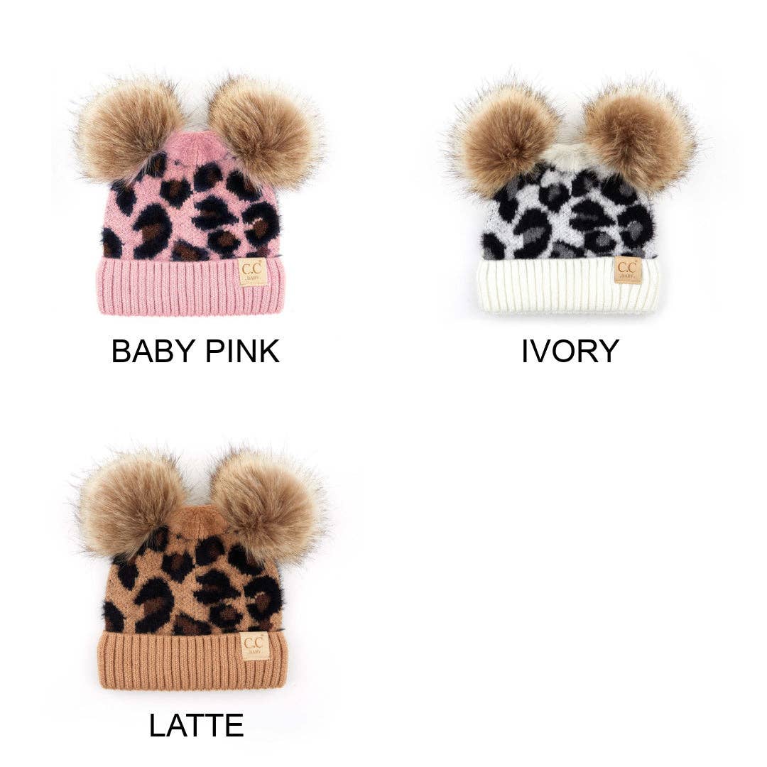 Truly Contagious - Wholesale Beanie - Kids - CC Double Pom Kid Leopard Beanie ( KIDS-2061POMPOM )4