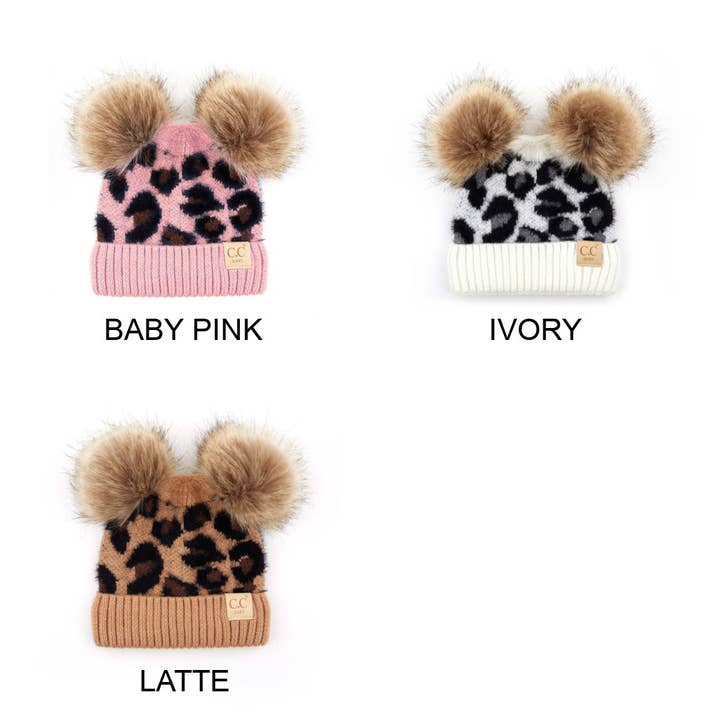 Truly Contagious - Wholesale Beanie - Kids - CC Double Pom Kid Leopard Beanie ( KIDS-2061POMPOM )4