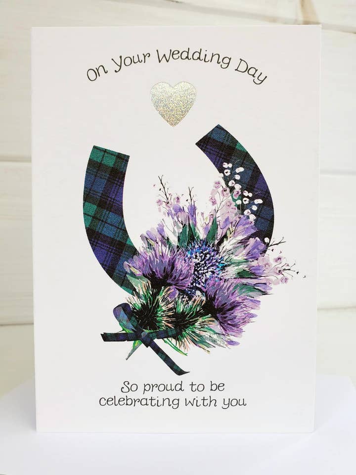 Wedding Horseshoe Thistle Card WWWE89 for wholesale by Wee Wishes