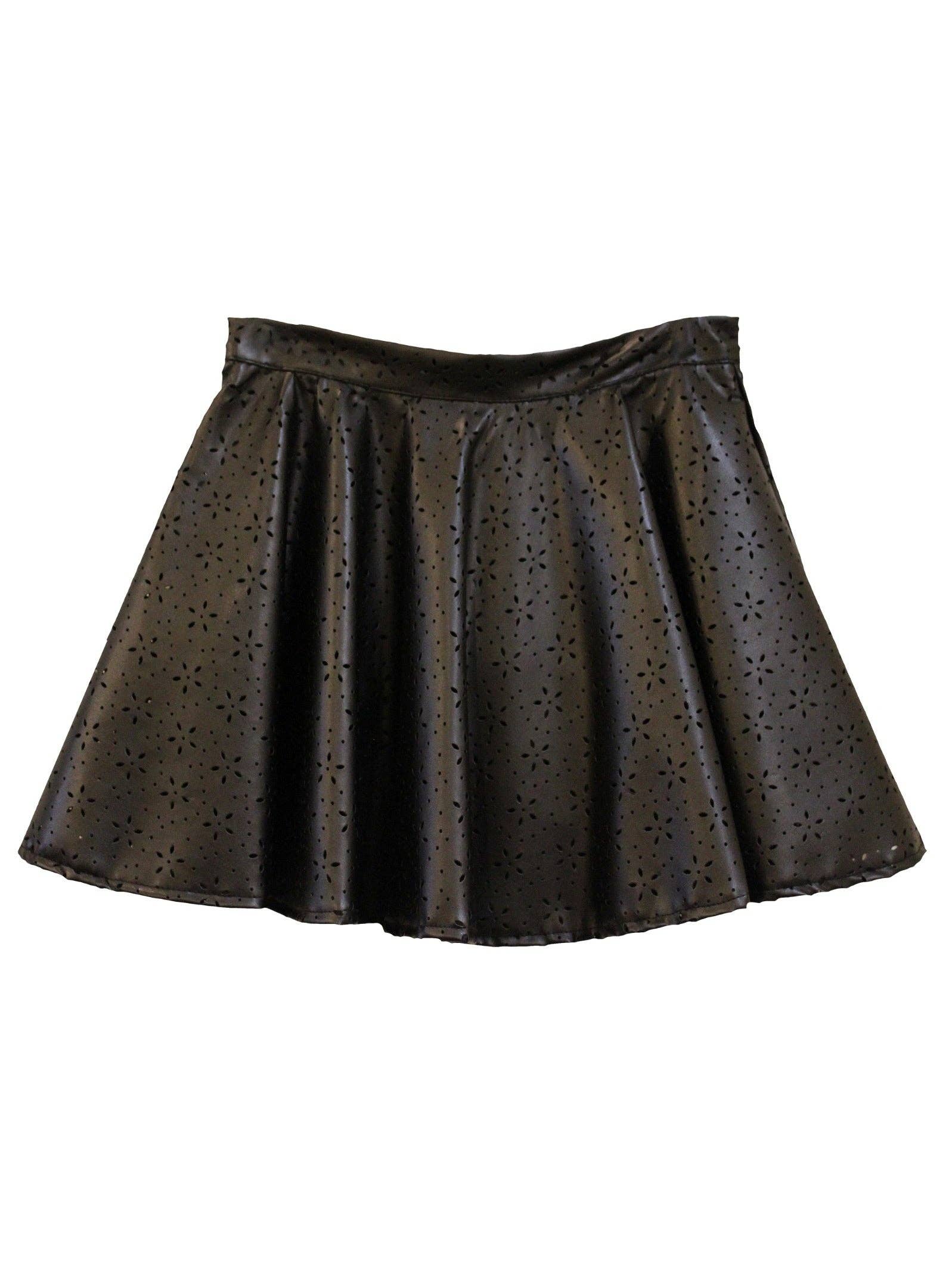 Black Daisy Laser Cut PU-Leather Circle Skirt for wholesale on Faire2