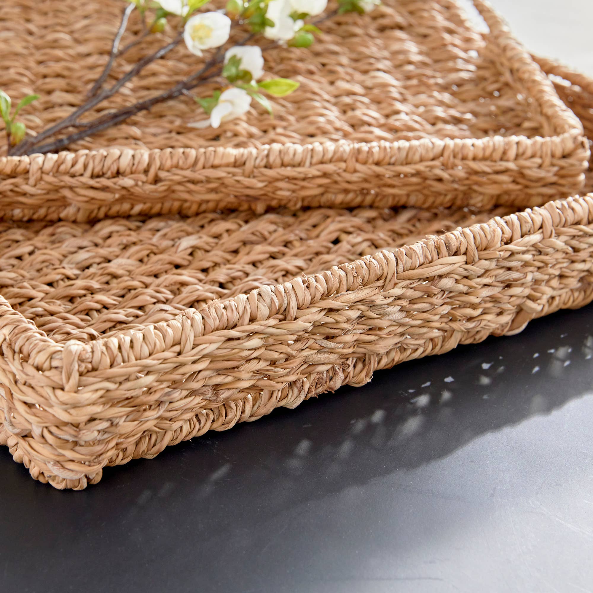 Natural Seagrass Rectangular Trays, Set of 2 for wholesale on Faire2