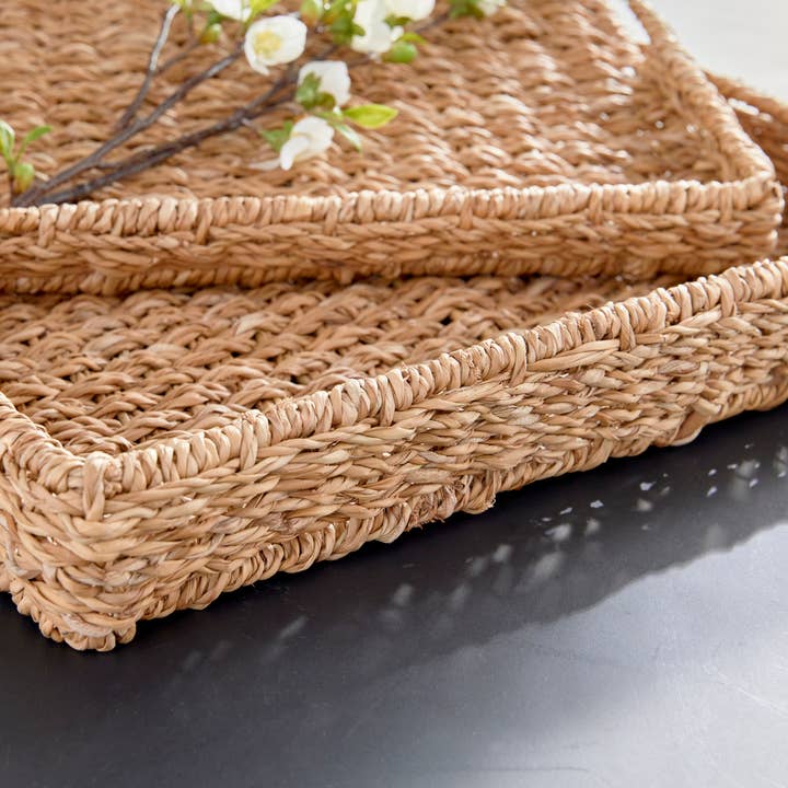 Natural Seagrass Rectangular Trays, Set of 2 for wholesale on Faire2
