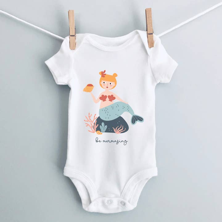 Be Mermaizing Mermaid Infant Onesie for wholesale by Salt + Fare
