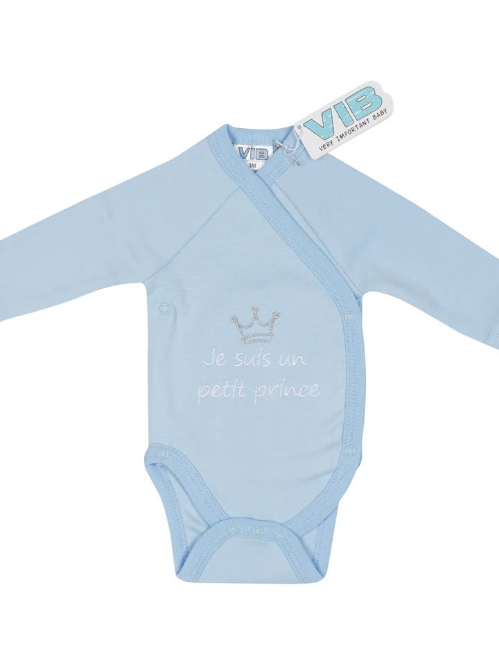 Baby Suit Je suis un petit Prince (With Crown) Blue for wholesale by Very Important Baby®