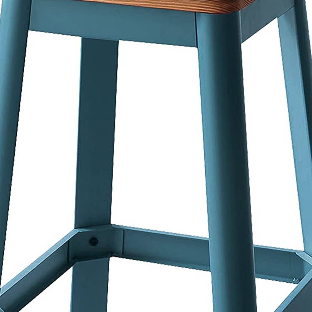HomeRoots - Wholesale Stool - Contrast Teal and Natural Wood Bar Stool3