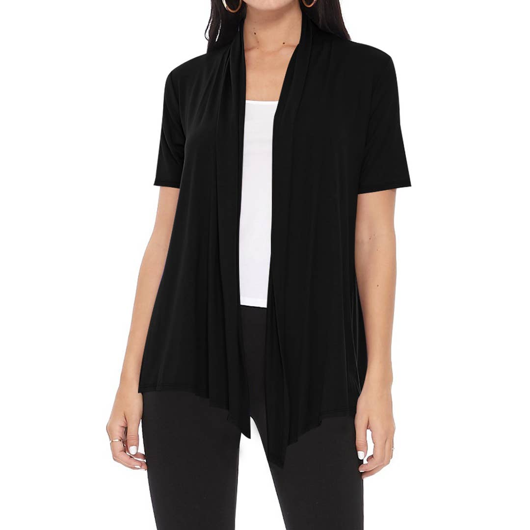 MOA COLLECTION - Wholesale Cardigan - Women's - Women's Casual Short Sleeve Draped Open Front Solid Cardigan