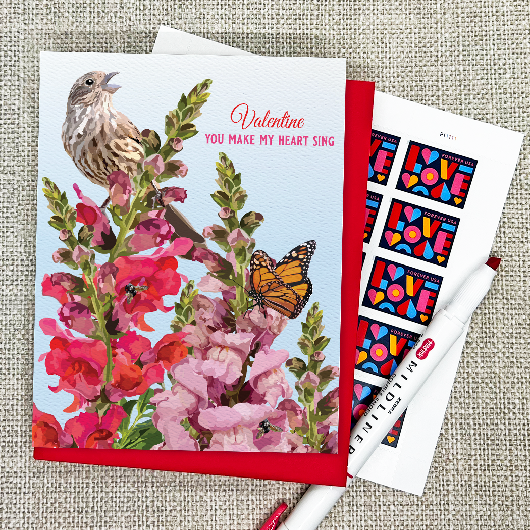 The Red Barn Press - Wholesale Valentine's Day Card - Valentine Greeting Card | Country Floral, Bird & Snapdragons3