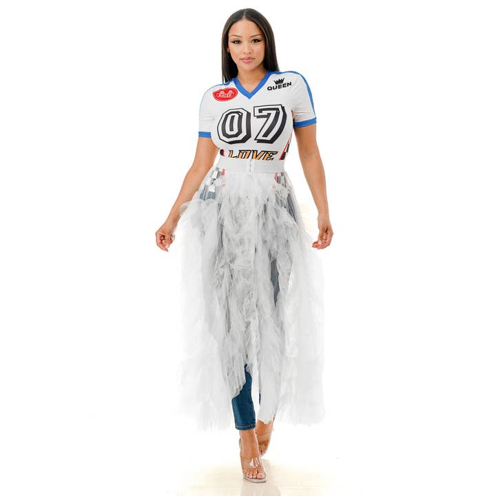DORCAS - Wholesale Skirt - Women's - Plus Size Sheer Front Slit Ruffle Cover-Up Midi Skirt
