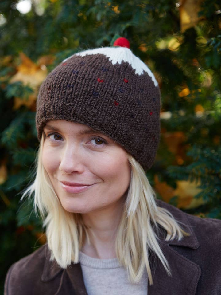 Christmas Pudding Beanie Festive Knit Wool Brown for wholesale by Pachamama Ltd