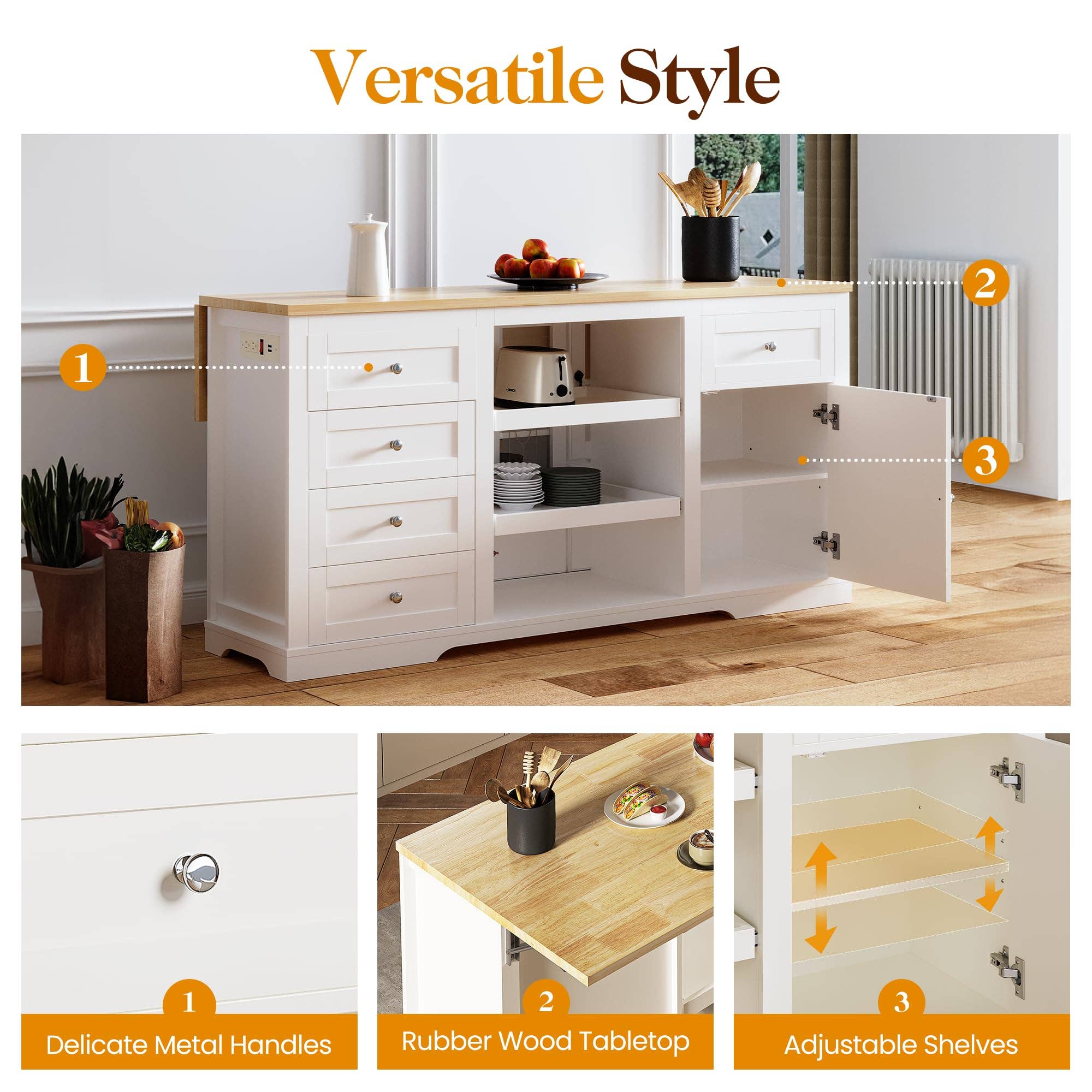 Heynemo - Wholesale Kitchen Storage/Organizer - 59 Inch Large Kitchen Island with Power Outlet and Pet Bowl6