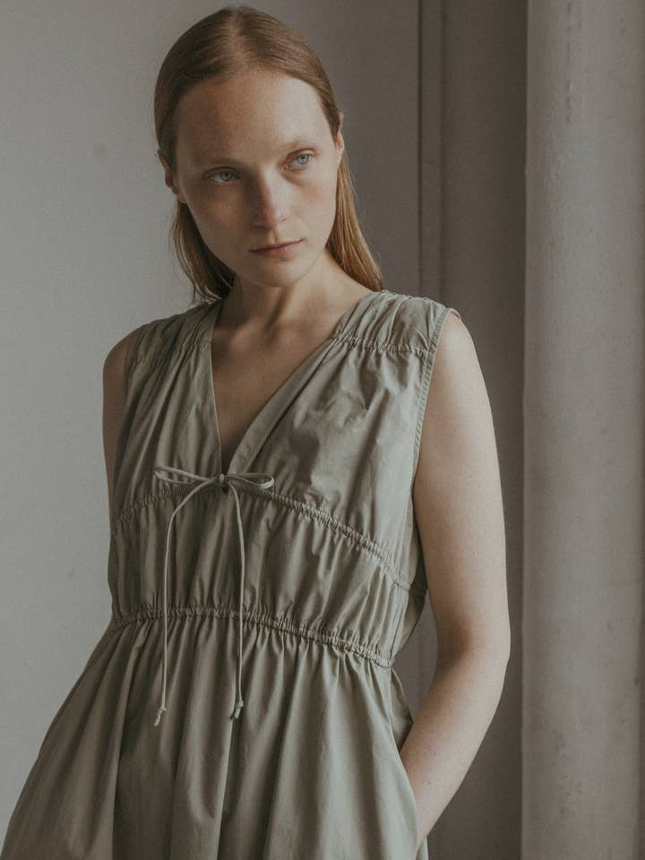 The Cecilia Dress | Ruched V-Neck Midi Dress for wholesale by MOD REF