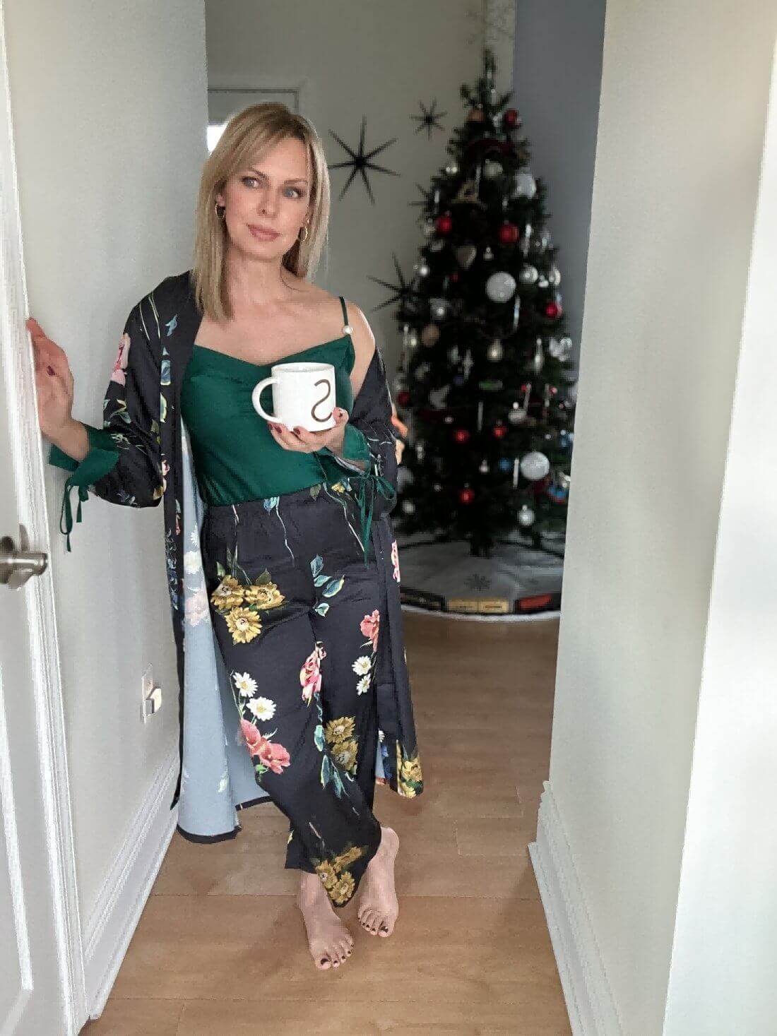 black Floral Pajama Set 3 Pcs for wholesale on Faire6