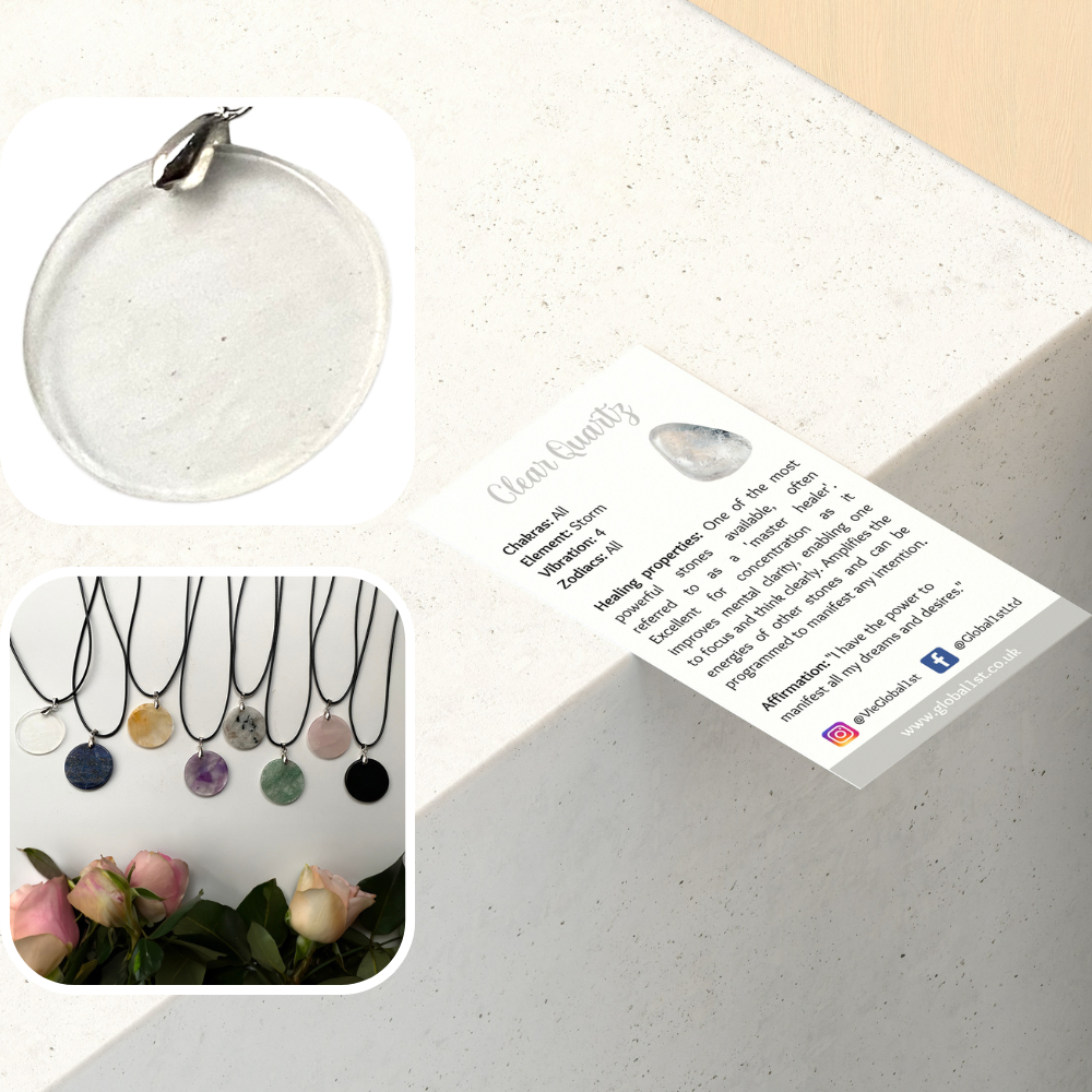 VIE - Vendita all'ingrosso Collana con ciondolo/pendaglio - Ciondolo a moneta di pietra preziosa con cordino nero5