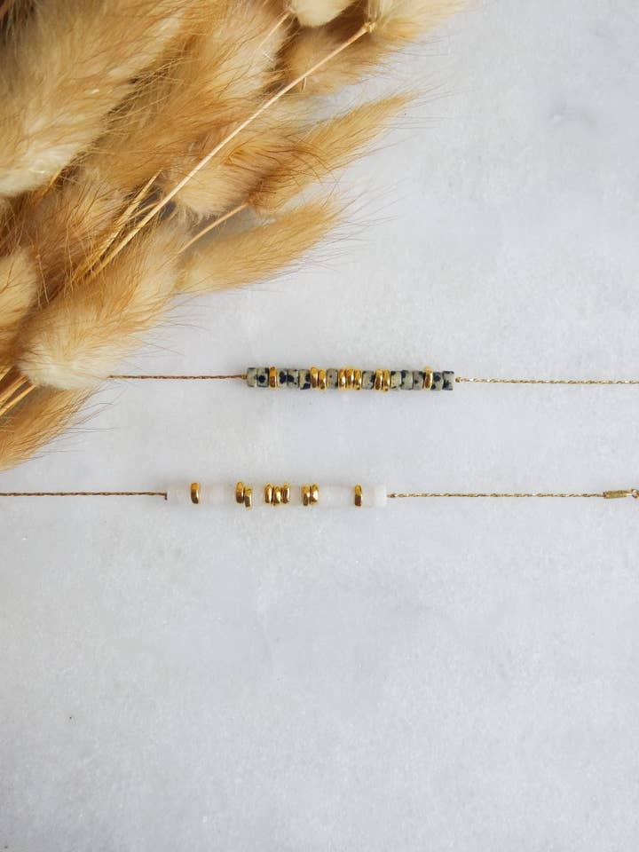 Bracelet Maria, jaspe dalmatienne for wholesale by LES TISSAGES DE CAMILLE