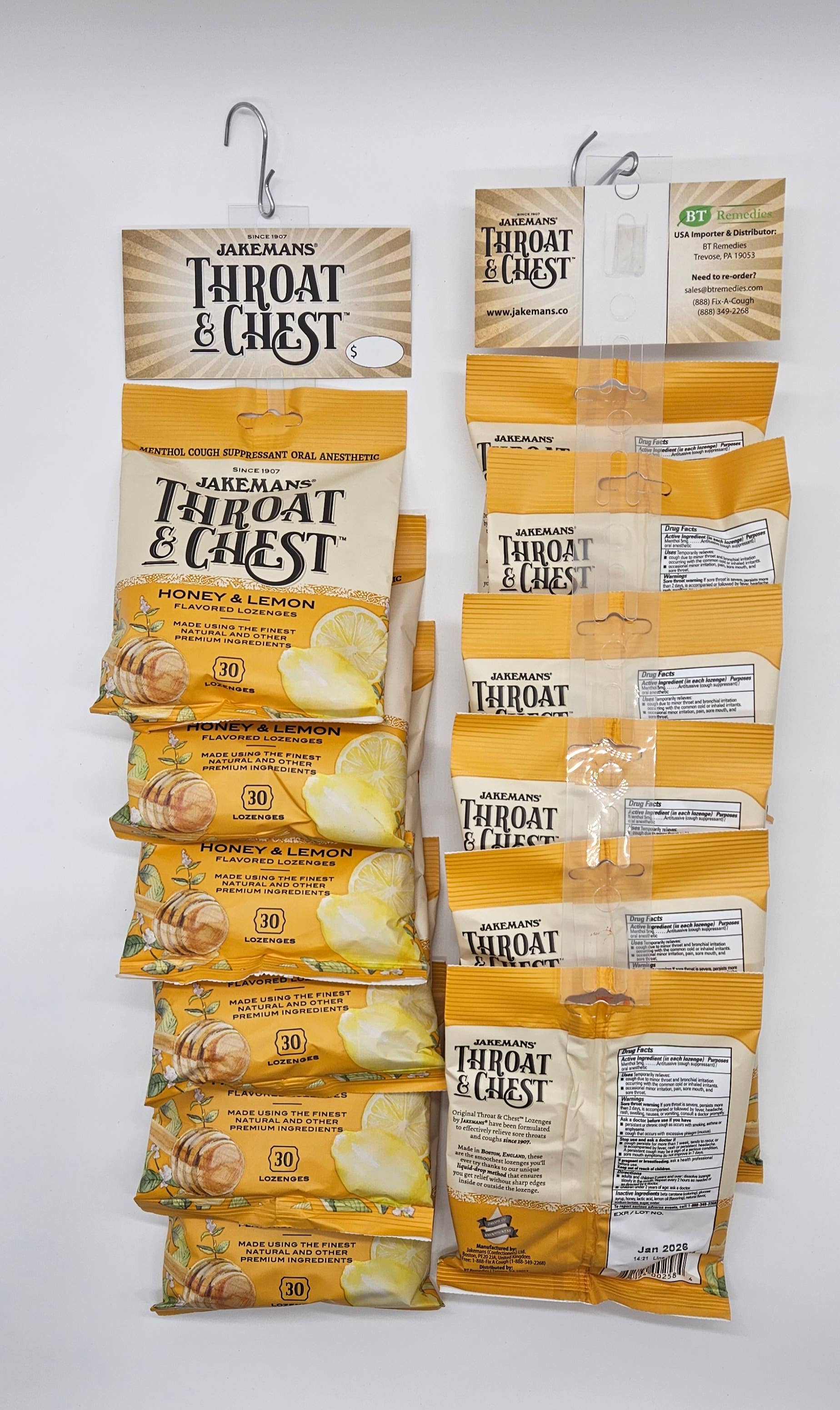 BT Remedies - Wholesale Lozenges/Cough Drops - Jakemans Honey Lemon Throat & Cough Lozenges – Clipstrip1