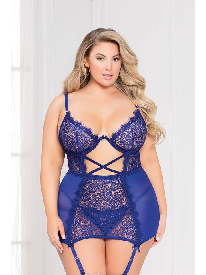 Lingerie Mart - Wholesale Lingerie Set - Women's - Seven til Midnight Two Piece Eyelash Lace And Mesh Chemise