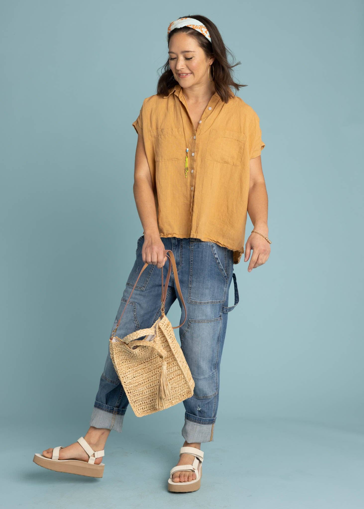 and for Good - Venta al por mayor Camisa con botones - Mujer - Camisa de manga corta de lino Good Boyfriend - Baked Clay2