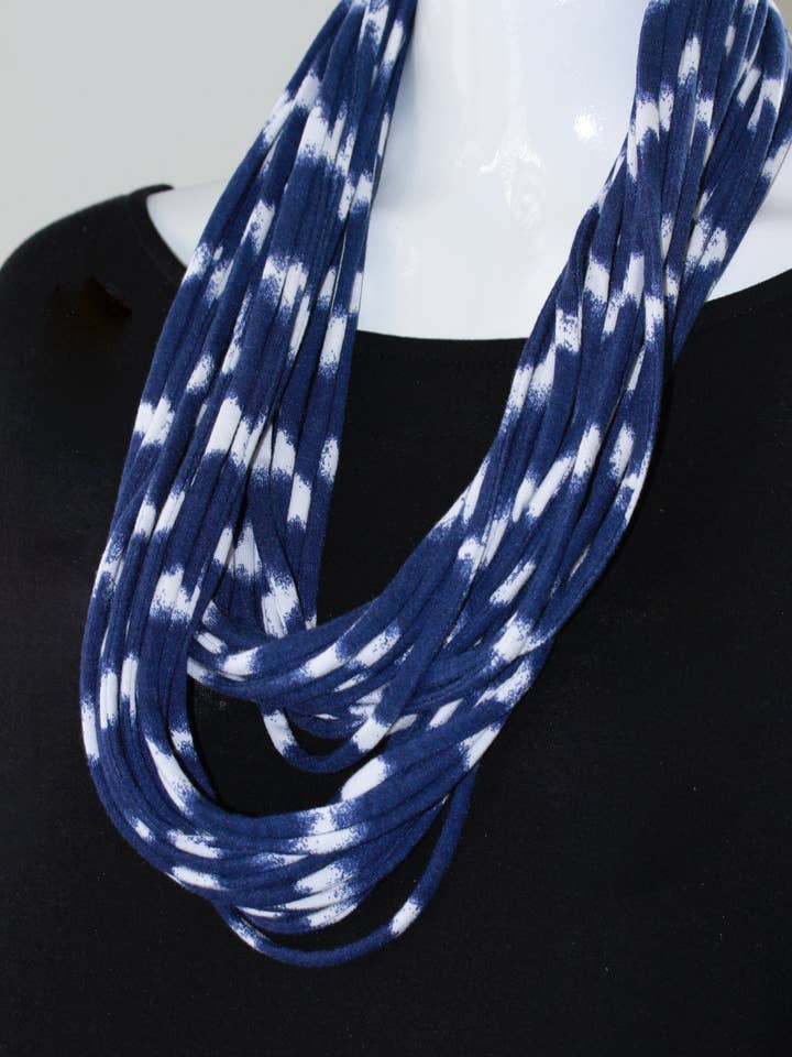 Cotton Scarf or Necklace in Blue and White Tie Dye 'Shibori' for wholesale by Necknots