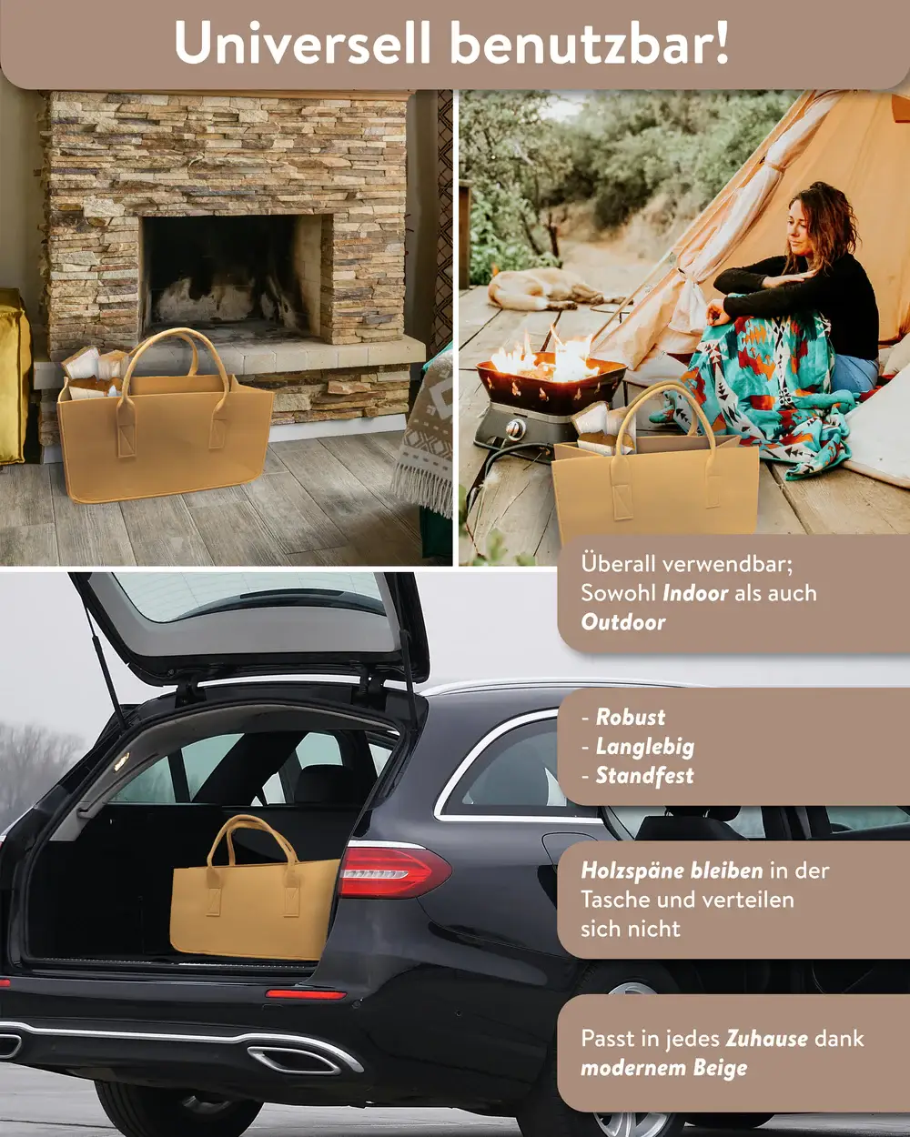 Close Up GmbH - Wholesale Tote Bag - Women's - Close Up Felt Bag Firewood Beige Carrying Bag, Felt Bag3