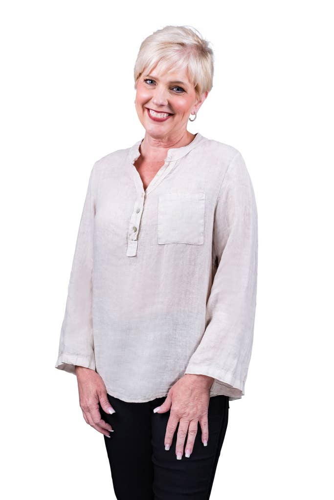 TINA Stephens Italy/Tees By Tina – Túnica - Mulher por atacado – Destino Linho Henley Top (BQ158)25