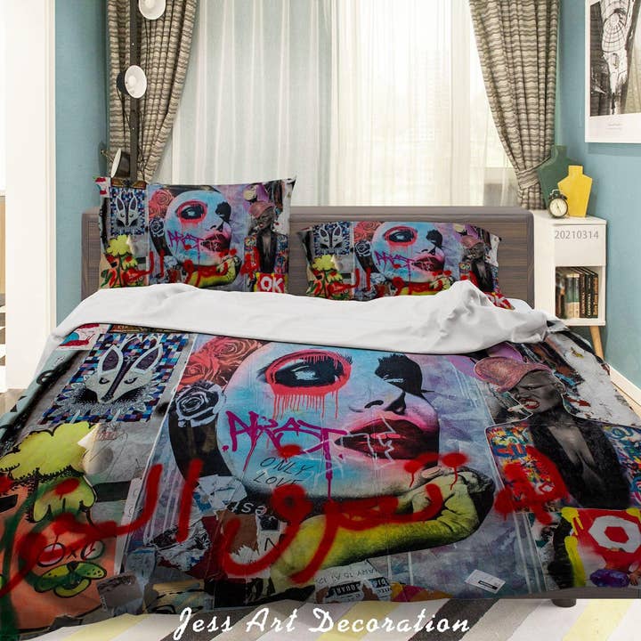 3D Abstrakte Farb-Graffiti-Bettwäsche-Set Bettbezug Kissenbezüge 172 für den Großhandel von Jess Art Decoration