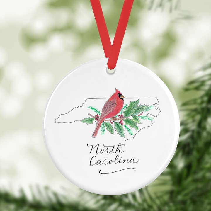 North Carolina Cardinal Ornament (state bird) for wholesale by The Write Occasion Calligraphy