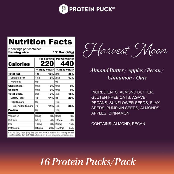 Protein Puck - Wholesale Snack Bar - Harvest Moon (Apple, Cinnamon, Pecan) (16 - 3.25oz Bars)2