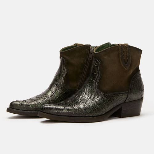 Green Women's Leather Cowboy Ankle Boots West D557 Dunlam Marvin for wholesale on Faire