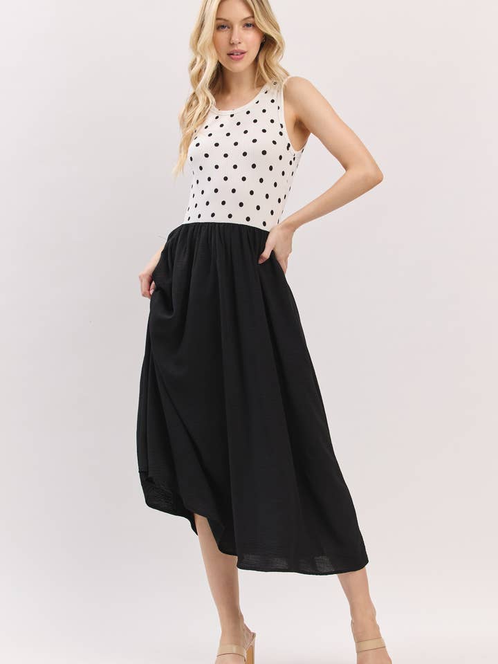 DA1633 Polka Dot Tank Midi Dress with Pockets for wholesale on Faire