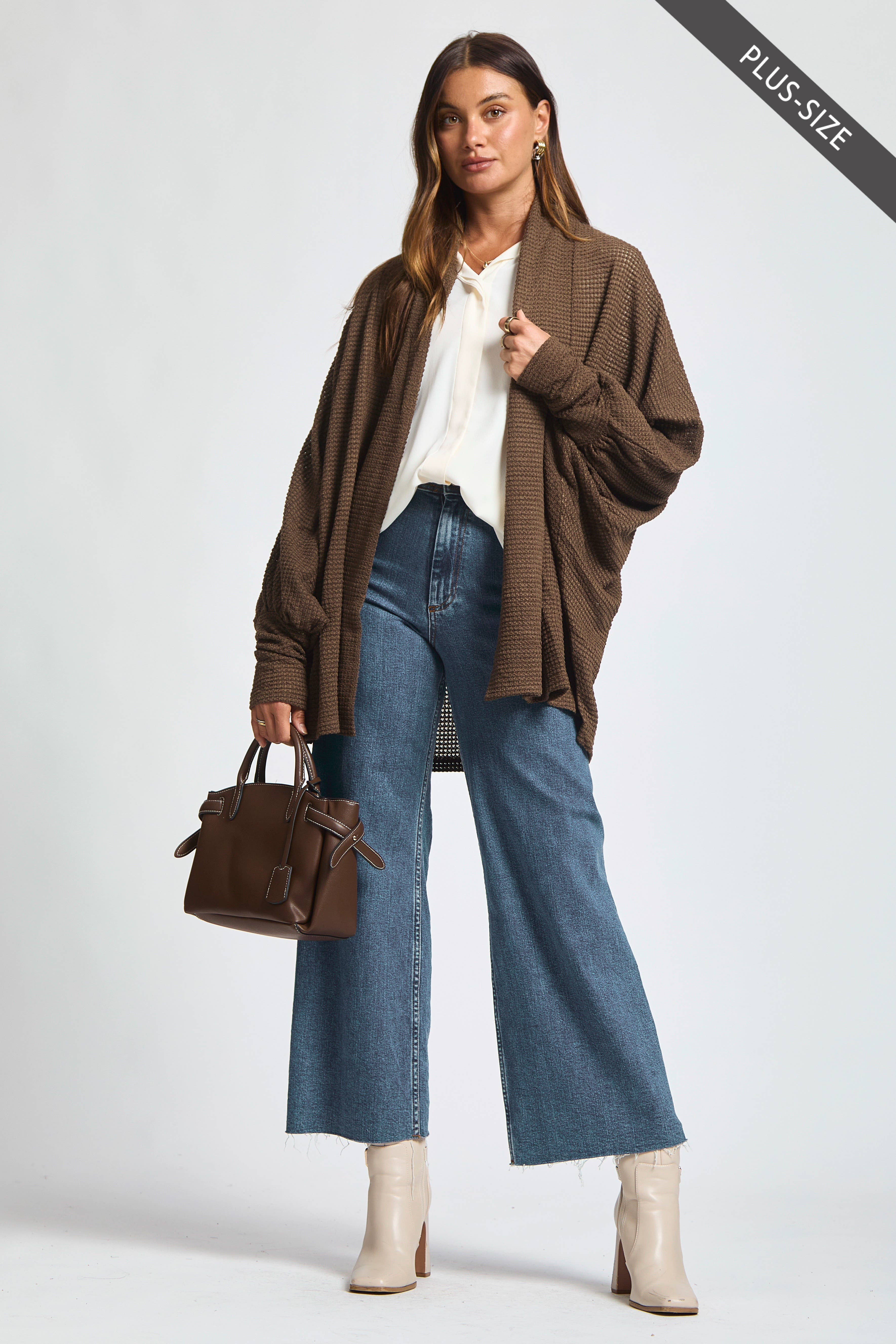 Dear Scarlett - Wholesale Cardigan - Women's - PLUS SIZE Crochet Knit Cardigan Batwing Sleeve11