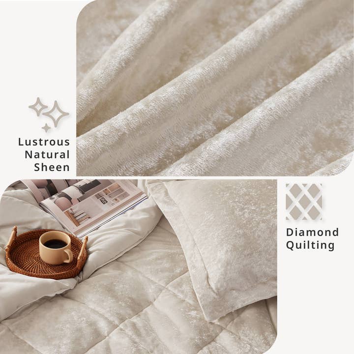 Olliix - Wholesale Bedding Set - Velvet Quilted Diamond Comforter Set, Champagne3