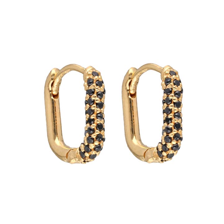 Tiramisu - Wholesale Hoop Earrings - Gold Plated Over Silver Black Spinel Hoop Earring RLE251973