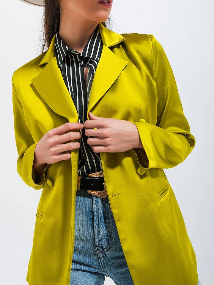 grün Zweireihiger Satin-Blazer in Lindgrün für den Großhandel auf Faire4