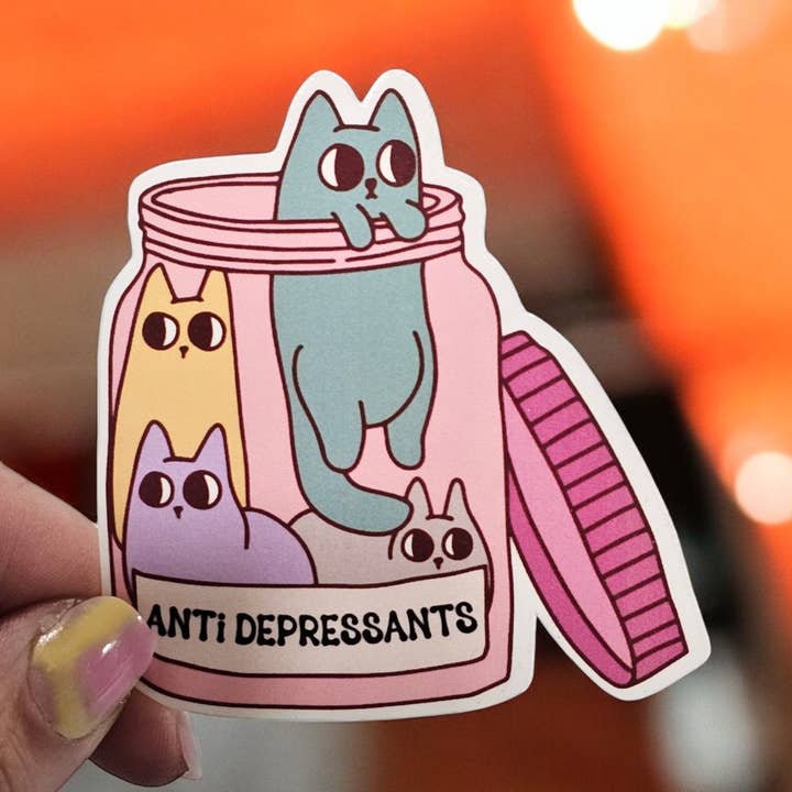 My Anti Depressants Are My Cats - Water Resistant Sticker for wholesale by Jedi Woods LLC
