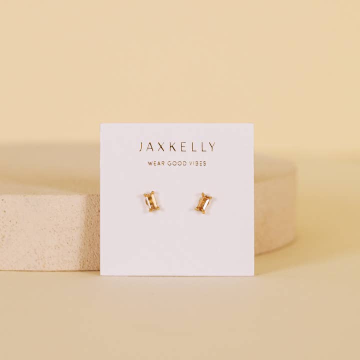 JaxKelly - Wholesale Stud/Post Earrings - Baguette - Champagne - Gold Earrings
