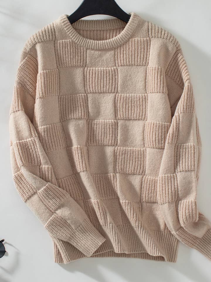 Rosa Clothing - Wholesale Knit Sweater - Women's - Minimalist Checked Crewneck Sweater