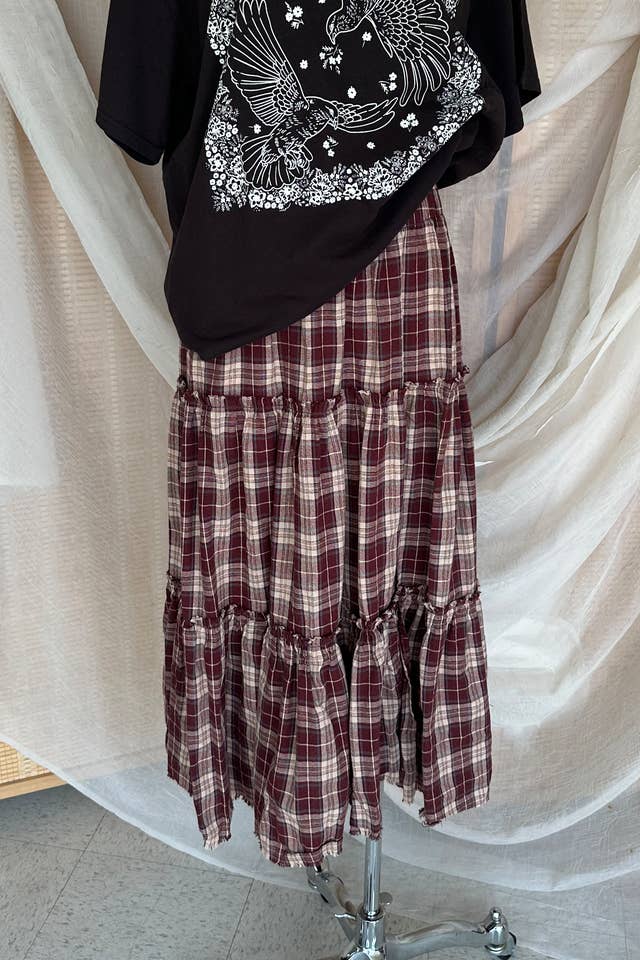 Nectar Clothing - Wholesale Skirt - Women's - Plaid Tiered Maxi Skirt