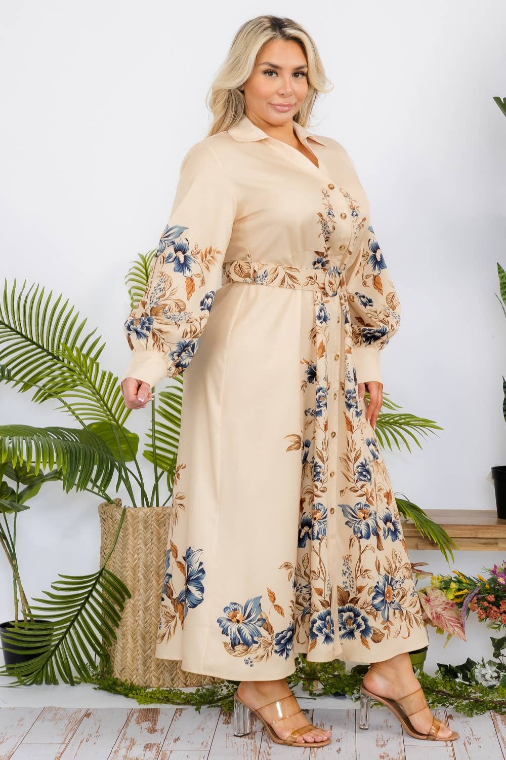 Fashion Space - Vente Robe – femme - Robe longue grande taille à fleurs avec ceinture3